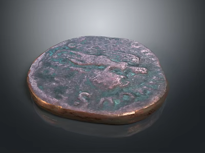 Ancient Bronze Coin Sculpture With Intricate Carved Patterns And Historical Inscriptions 3d model