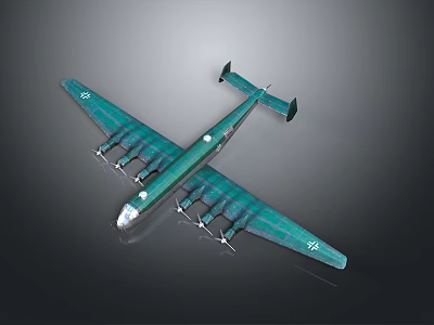 Green Airplane Model With Four Propellers Long Wings And Fuselage Marking 3d model