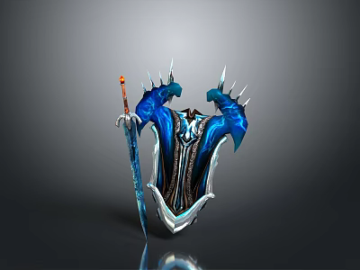 Blue Ornate Weapon Set With Spiked Shield And Shiny Sword Design 3d model