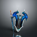 Blue Ornate Weapon Set With Spiked Shield And Shiny Sword Design
