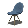Blue Fabric Upholstered Leisure Chair With Brass Metal Legs And Modern Minimalist Design