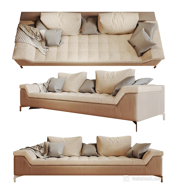 Modern Beige Sectional Sofa With Plush Cushions And Upholstered Design 3d model
