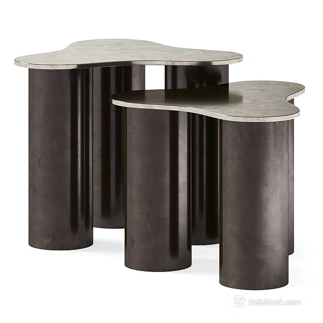 Modern Dark Metal Side Tables With Cylindrical Legs And Unique Smooth Top 3d model 