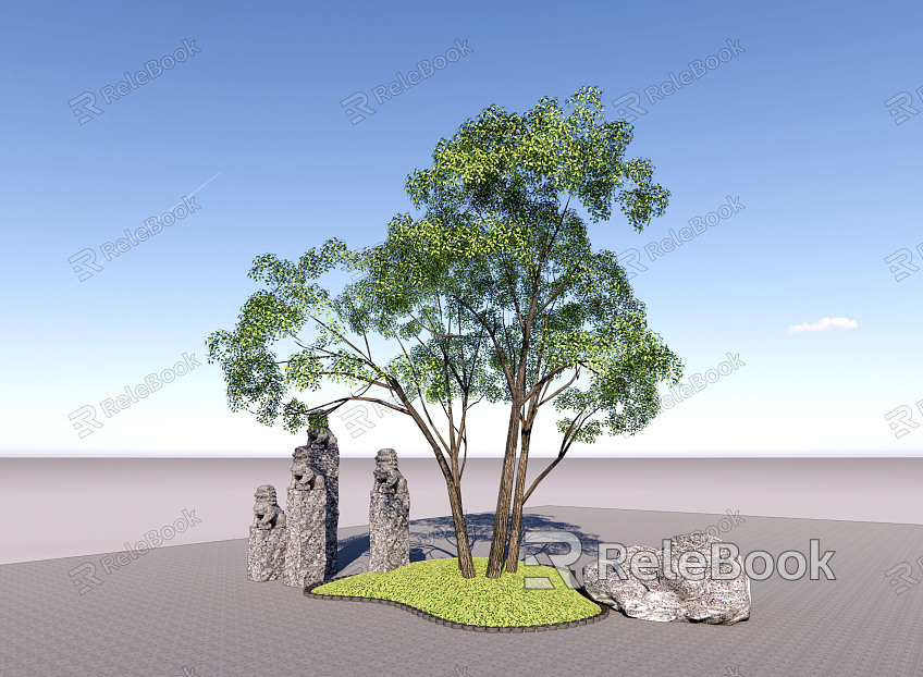 Modern Tree Courtyard Landscape Tree Horse-tying Pile model