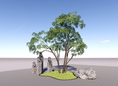 Modern Tree Courtyard Landscape Tree Horse-tying Pile 3d model