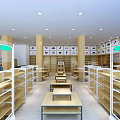 Retail Store Interior Featuring Wooden And Metal Shelves Display Tables And Ceiling Lighting