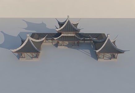 Chinese-style pavilion, ancient building and corridor pavilion 3d model