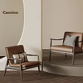 Cassina Modern Brown Leather Leisure Chairs With Metal Frames And Plush Cushions
