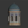 Blue Dome Tower With Ornate Tiles Arched Windows And Geometric Patterns 3d model