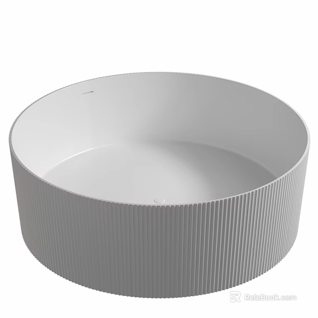 Modern White Round Bathtub With Vertical Ribbed Texture Design 3d model 
