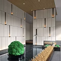 Modern Lobby Interior With Green Spherical Garden Ornament And Yellow Grasses