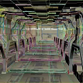 Cartoon Sci Fi Interior Scene With Futuristic Metal Railings And Control Panels