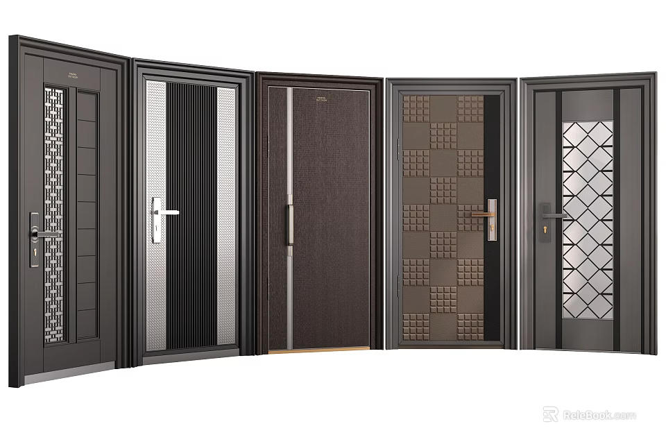 Modern Security Doors with Various Stylish Designs and Patterned Panels 3d model