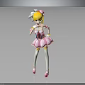 3D Anime Character With Blonde Hair White Hair Accessory Pink Dress And Pink Shoes