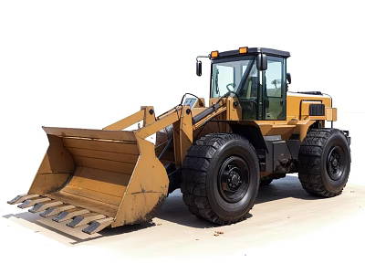 Heavy Duty Yellow Wheeled Functional Vehicle With Large Bucket Enclosed Cab And Large Tires 3d model