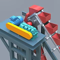 Industrial Equipment With Blue Green Motor Yellow Component And Red Bucket Conveyor On Gray Frame