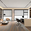 Elegant Modern Executive Office Design With Comfortable Lounge Space And Large Panoramic City Windows