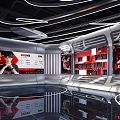 FPX Exhibition Hall With Modern Red And Black Design Display Cabinets Screens And Character Posters