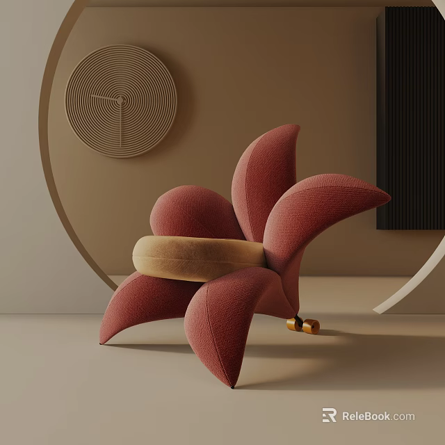 Modern Petal Shaped Accent Chair With Beige Circular Band And Gold Casters 3d model 