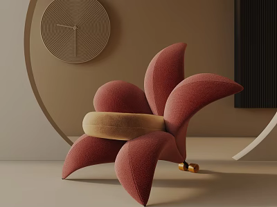 Modern Petal Shaped Accent Chair With Beige Circular Band And Gold Casters 3d model