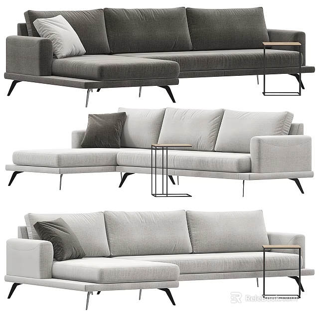 Modern Sectional Sofa Interior Design With Fabric Upholstery Throw Pillows And Side Table 3d model