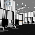 Modern Hair Salon Interior With Spacious Layout Striped Walls Multiple Mirrors Styling Chairs Pendant Lights
