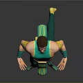 Man In Turquoise Sleeveless Top Yellow Armbands Belt Green Sash And Green Pants Dynamic Pose