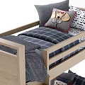 Wooden Bunk Bed With Plaid Bedding And Side Ladder Mattress Design