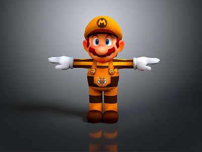 Yellow Hat M Logo Cartoon Character With Outstretched Arms In Yellow Brown Outfit 3d model