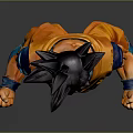 Dragon Ball Character Figure Back View In Orange Outfit With Blue Belt And Black Hair