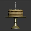 Birthday Cake With Gold Happy Birthday Topper Layered Cream Stripes On Cake Stand