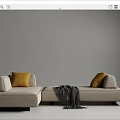 Modern Beige Sectional Sofa With Yellow Cushions And Gray Throw Blanket 3d model