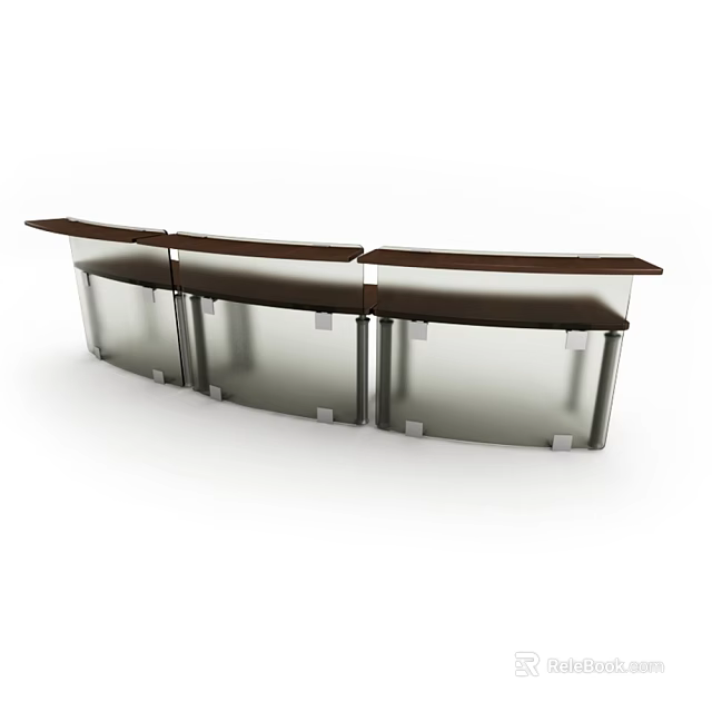 Modern Curved Reception Desk With Wooden Top And Glass Panel Design 3d model 