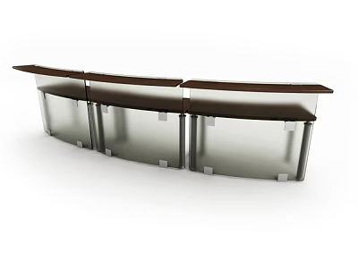 Modern Curved Reception Desk With Wooden Top And Glass Panel Design 3d model