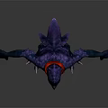 Purple Humanoid Bird Game Movie Character With Red Scarf Sharp Claws And Bird Like Beak