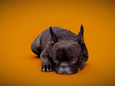 Black French Bulldog Lying On Orange Background Looking Cute And Relaxed 3d model
