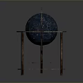 Starry Deep Blue Globe with Metallic Circular Frame and Wooden Base