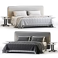 Modern Double Bed With Upholstered Headboard Quilted Bedspread Two Pillows And Nightstands 3d model