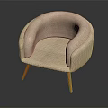 Modern Minimalist Single Seater Sofa With Beige Upholstery Curved Armrests And Wooden Legs