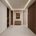 Modern Entryway Hallway Design With Light Walls Wooden Cabinets And Decorative Painting