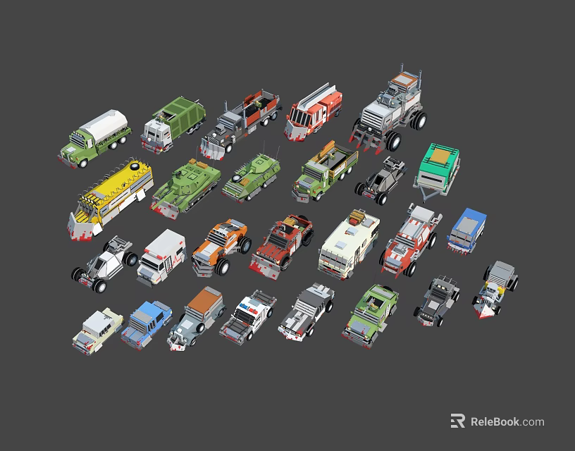 Building Blocks Assorted Toy Vehicles Featuring Trucks Cars And Construction Models 3d model