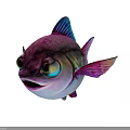 Adorable Vibrant Cartoon Fish With Pink Body Blue Fins And Big Eyes