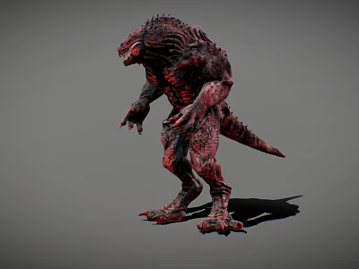 Red Fierce Game Movie Character With Spiked Skin Muscular Limbs And Long Tail 3d model