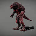 Red Fierce Game Movie Character With Spiked Skin Muscular Limbs And Long Tail