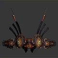 Decorative Mechanical Ornament With Red Gold Design Horned Structure And Glowing Core