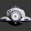 Futuristic Blue And White Device With Yellow Accents Circular Structure And Lens Like Component