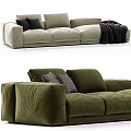 Cozy Beige and Green Sectional Sofa with Pillows and Throw Blanket in Living Room