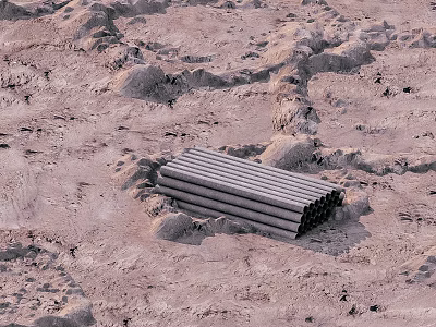 Stacked Metal Pipes Buried in Sandy Soil at Construction Site 3d model