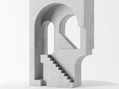 Modern Minimalist Ornamental Decorative Set With Concrete Geometric Arched Doorways And Steps 3d model