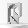 Modern Minimalist Ornamental Decorative Set With Concrete Geometric Arched Doorways And Steps